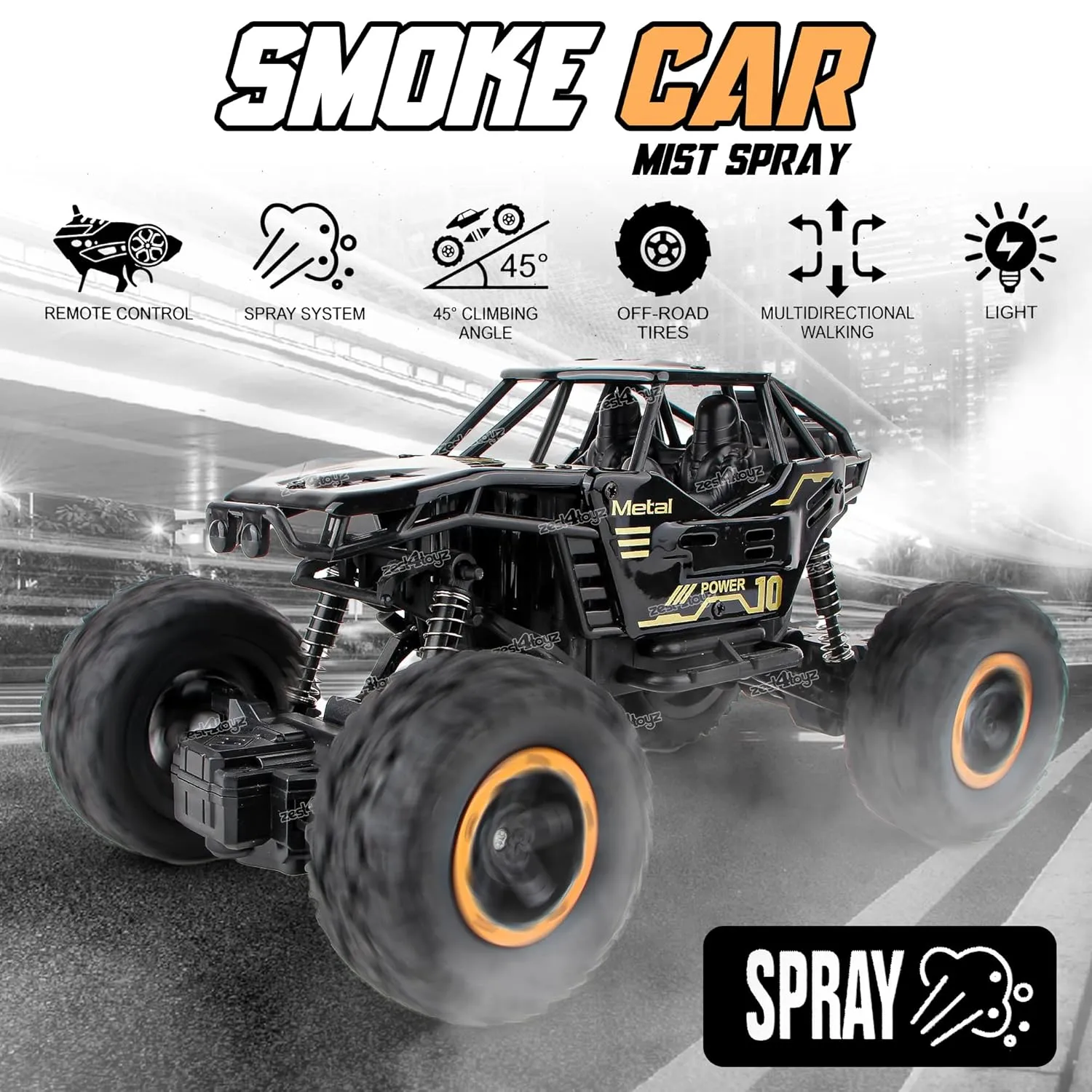 1:18 Mist Smoke Remote Control Car For Kids With Mist Smoke Effect 2 Wd Monster Truck Rock Crawler Climbing Rc Toy Vehicle Car