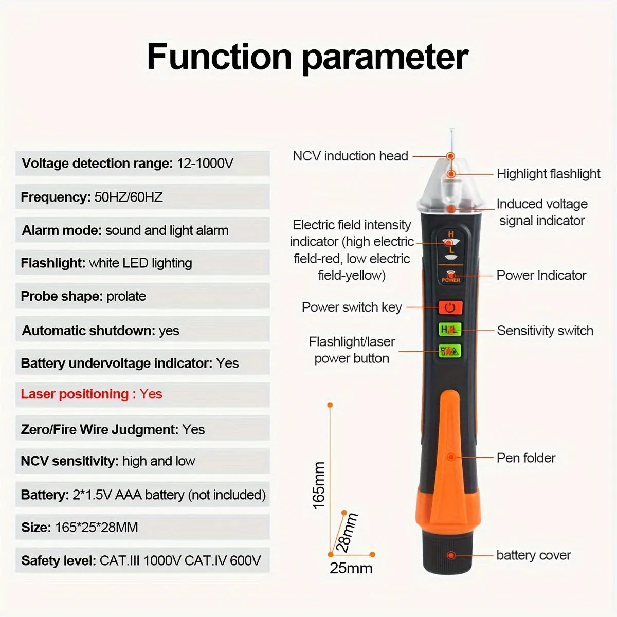 1pc Noncontact AC Voltage Tester Pen with Flashlight Buzzer