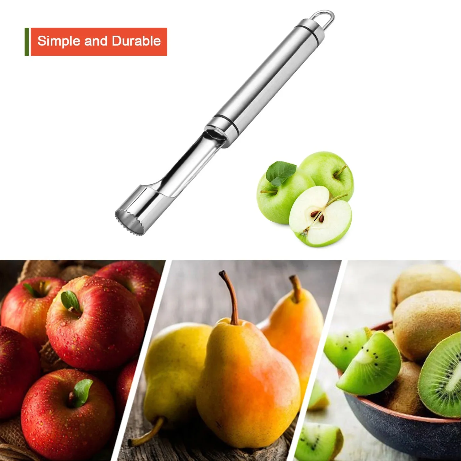 2993 Apple Corer Stainless Steel, Core Remover for Apple and Pear, Kitchen Gadget Dishwasher Safe