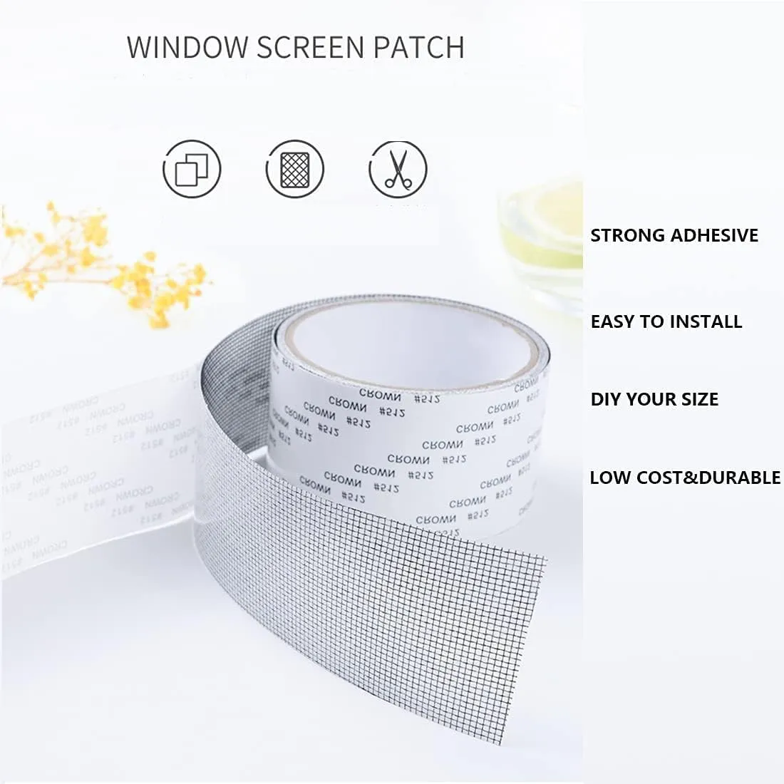 2inx2M Window Screen Repair Tap, Strong Adhesive & Waterproof Window Mosquito net Covering Mesh Tape