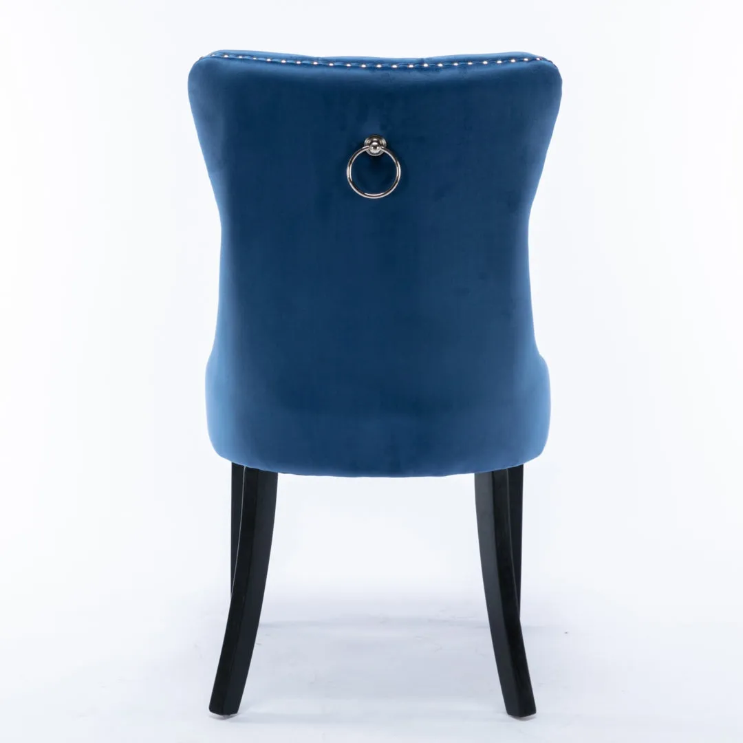 4x Velvet Tufted Dining Chairs with High Back & Wood Legs