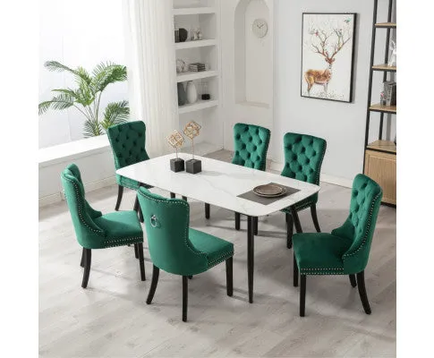 8x Velvet Dining Chairs- Green