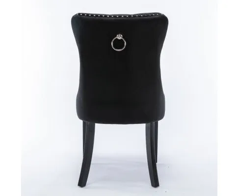 8x Velvet Dining Chairs Upholstered Tufted Kithcen Chair with Solid Wood Legs Stud Trim and Ring-Black