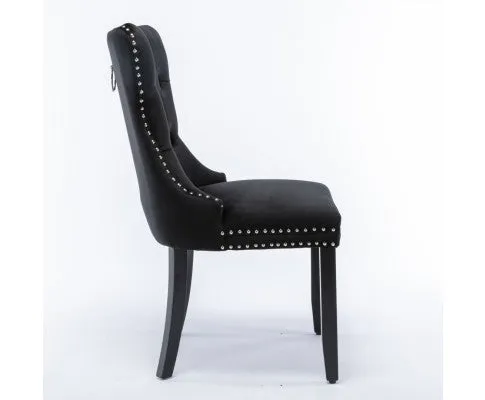 8x Velvet Dining Chairs Upholstered Tufted Kithcen Chair with Solid Wood Legs Stud Trim and Ring-Black