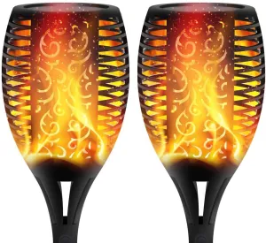 BigM 96 LED Flickering Flame Solar Tiki Torch Lights for Gardens Lawn