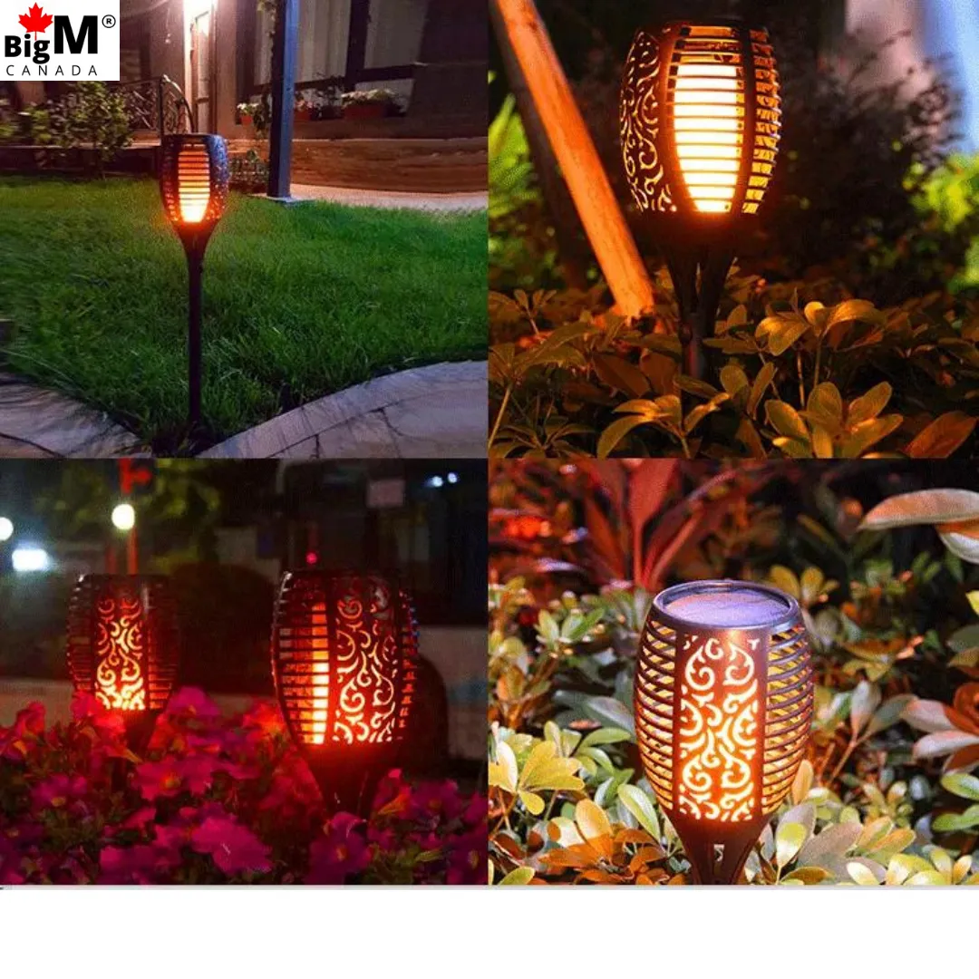 BigM 96 LED Flickering Flame Solar Tiki Torch Lights for Gardens Lawn