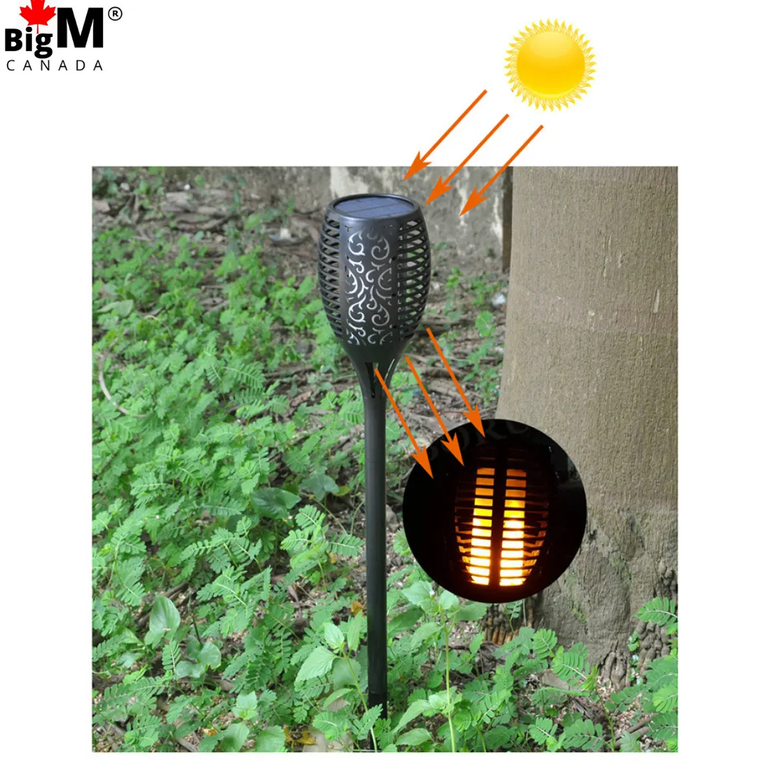 BigM 96 LED Flickering Flame Solar Tiki Torch Lights for Gardens Lawn