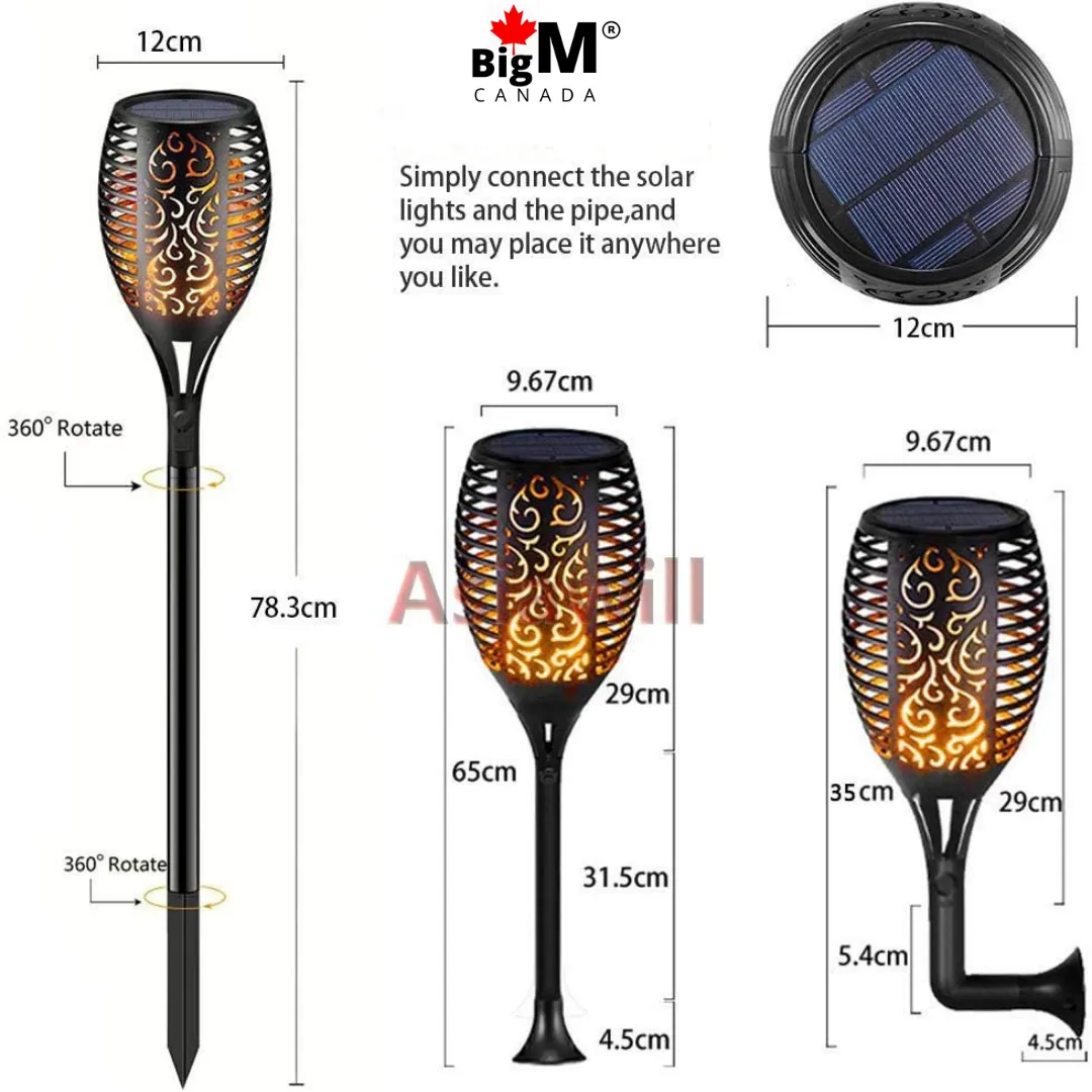 BigM 96 LED Solar Flickering Dancing Flame Lights with Wall mount