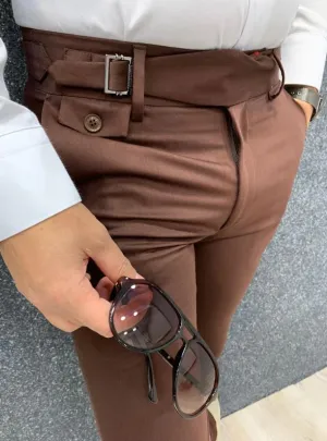 Brown Single Buckle Gurkha Pants