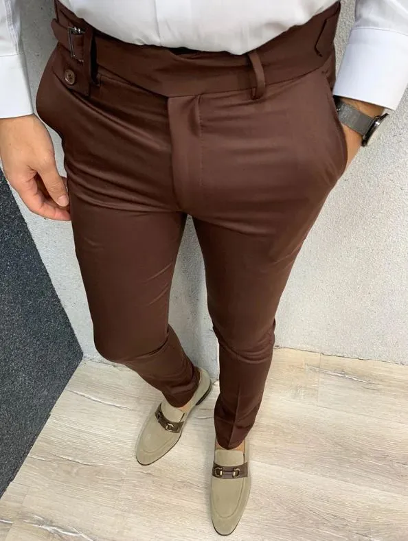 Brown Single Buckle Gurkha Pants