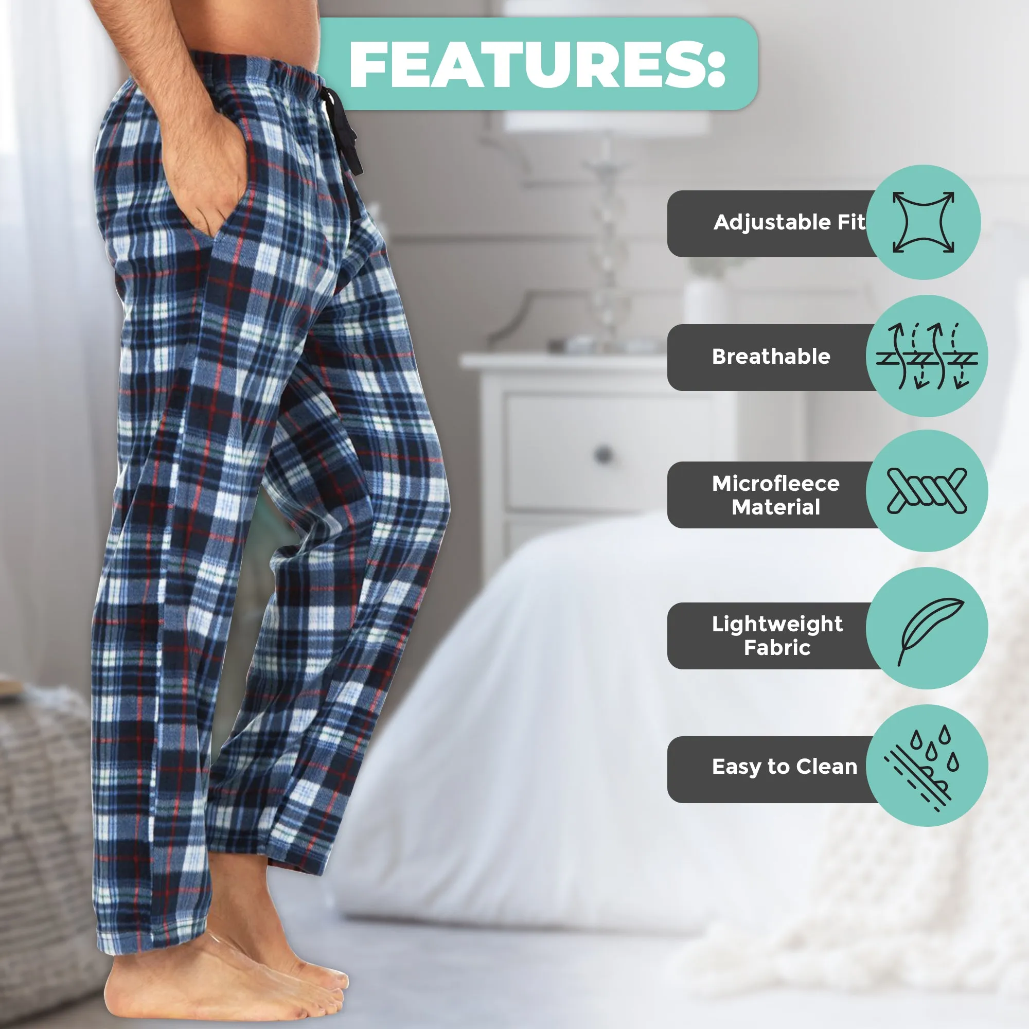 DARESAY Mens Microfleece Pajama Pants/Lounge Wear with Pockets and Adjustable Waistband