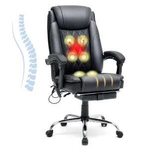 Ergonomic Executive PU Leather Adjustable Height Massage and Heated Office Chair Black