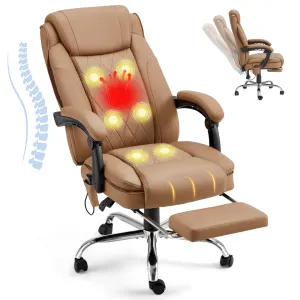 Ergonomic Executive PU Leather Adjustable Height Massage and Heated Office Chair Yellow