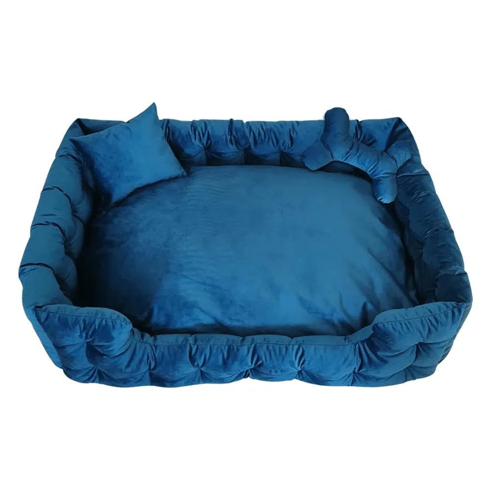 Hiputee Luxurious High Wall Soft Velvet Fabric Washable Bed for Dogs and Cats (Blue)