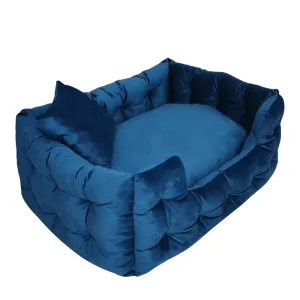 Hiputee Luxurious High Wall Soft Velvet Fabric Washable Bed for Dogs and Cats (Blue)