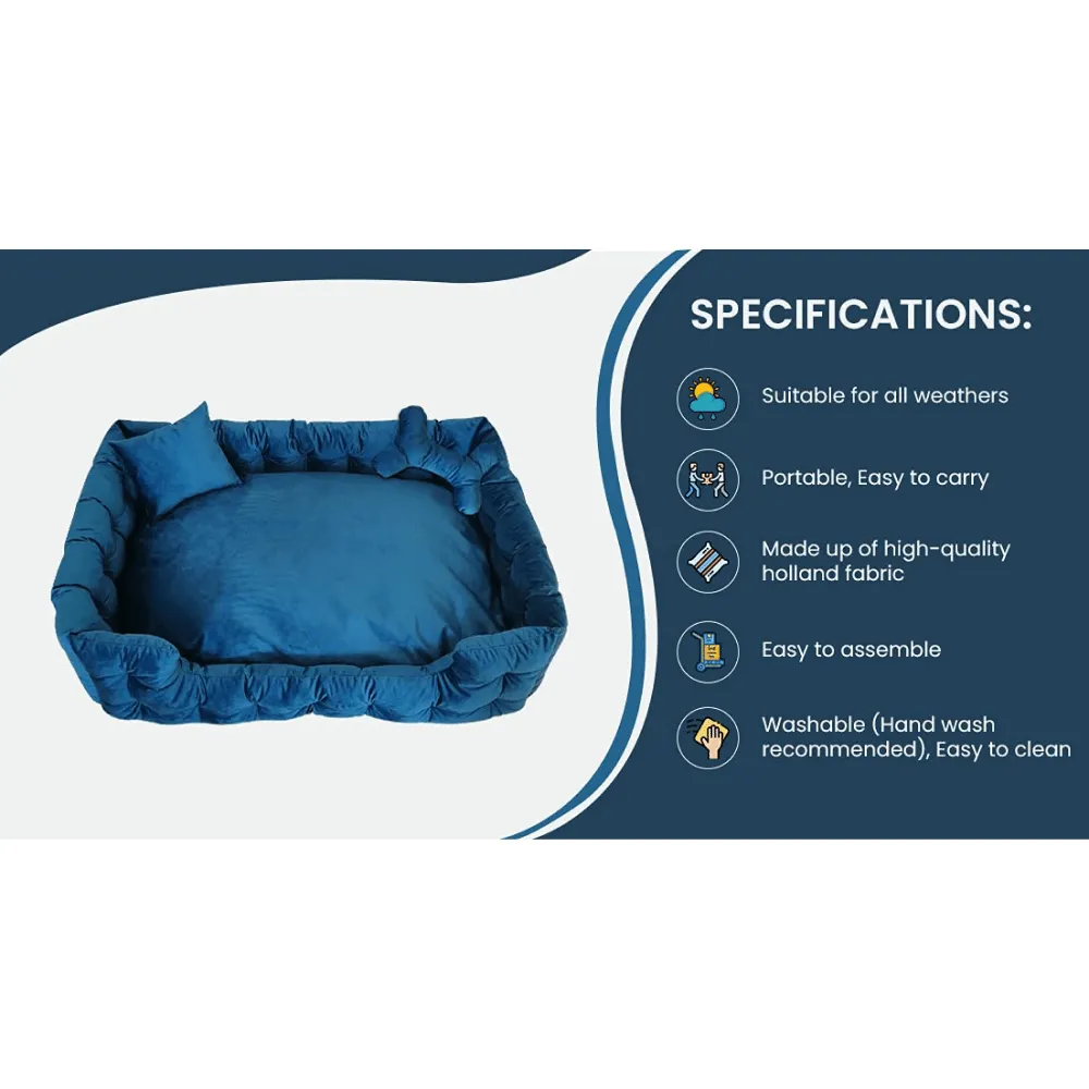 Hiputee Luxurious High Wall Soft Velvet Fabric Washable Bed for Dogs and Cats (Blue)