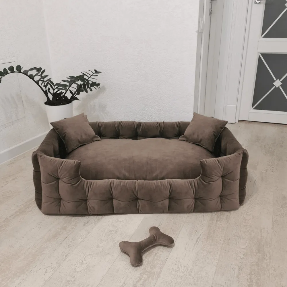 Hiputee Luxurious High Wall Soft Velvet Fabric Washable Bed for Dogs and Cats (Brown)