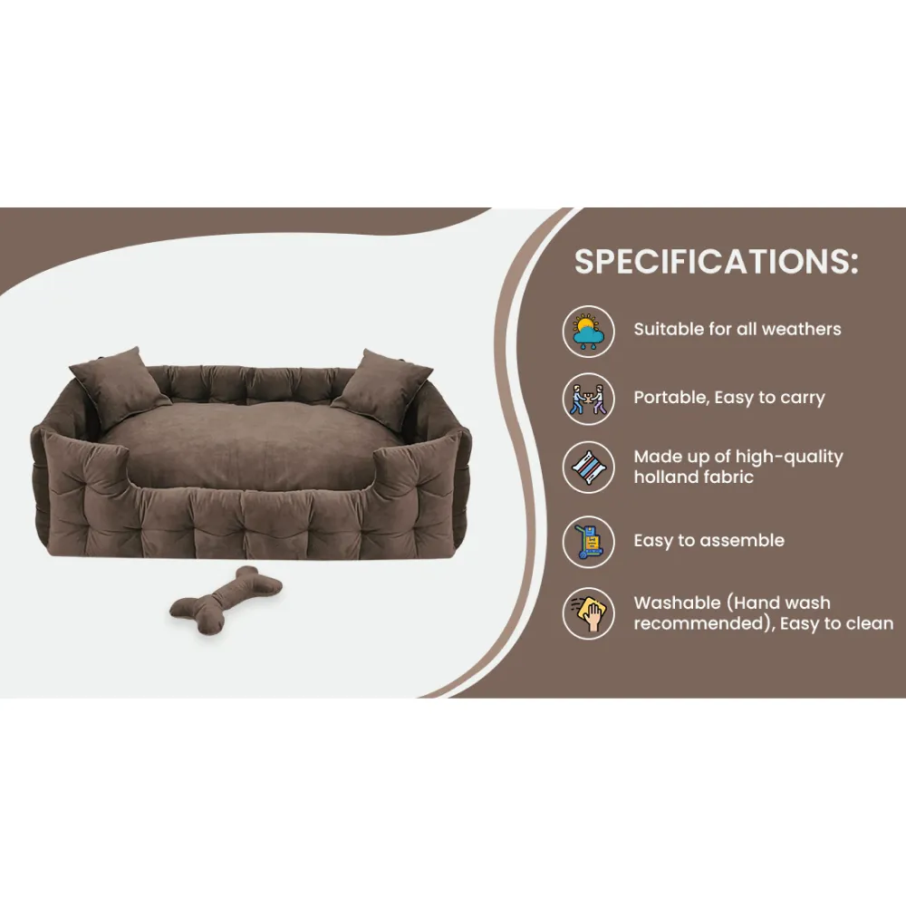 Hiputee Luxurious High Wall Soft Velvet Fabric Washable Bed for Dogs and Cats (Brown)