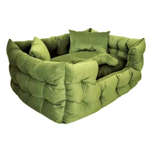 Hiputee Luxurious High Wall Soft Velvet Fabric Washable Bed for Dogs and Cats (Light Green)