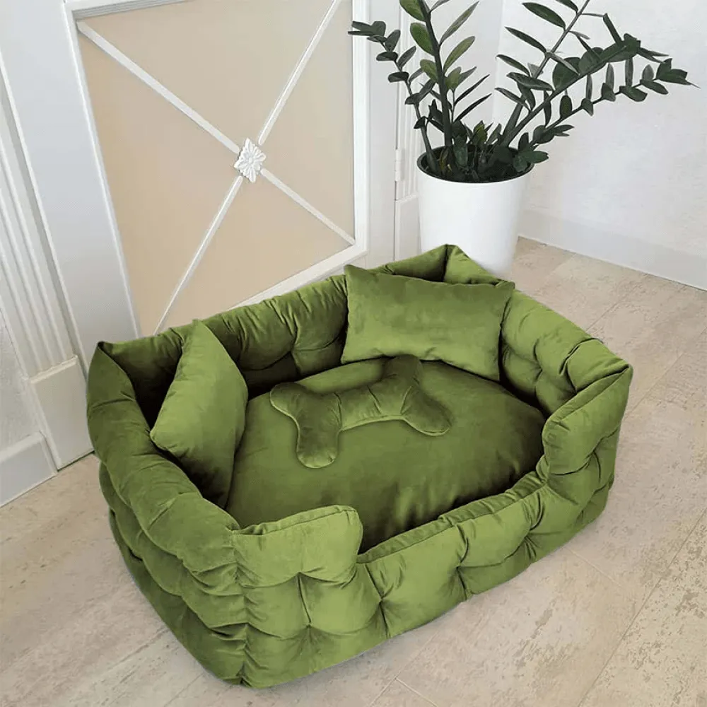 Hiputee Luxurious High Wall Soft Velvet Fabric Washable Bed for Dogs and Cats (Light Green)