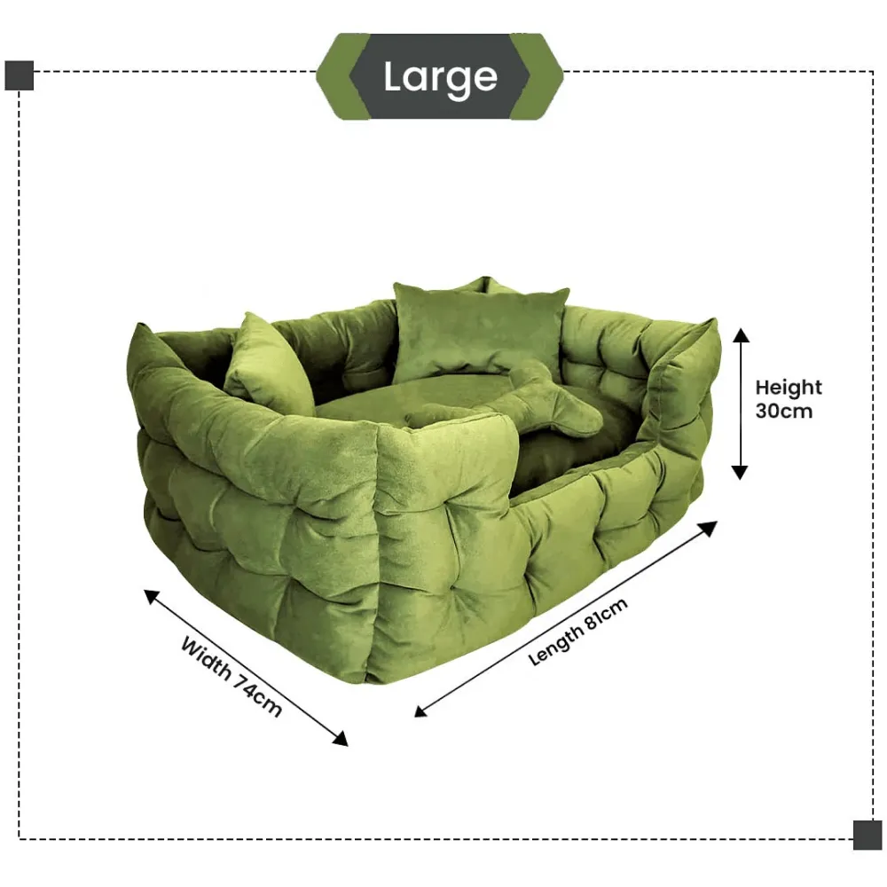 Hiputee Luxurious High Wall Soft Velvet Fabric Washable Bed for Dogs and Cats (Light Green)