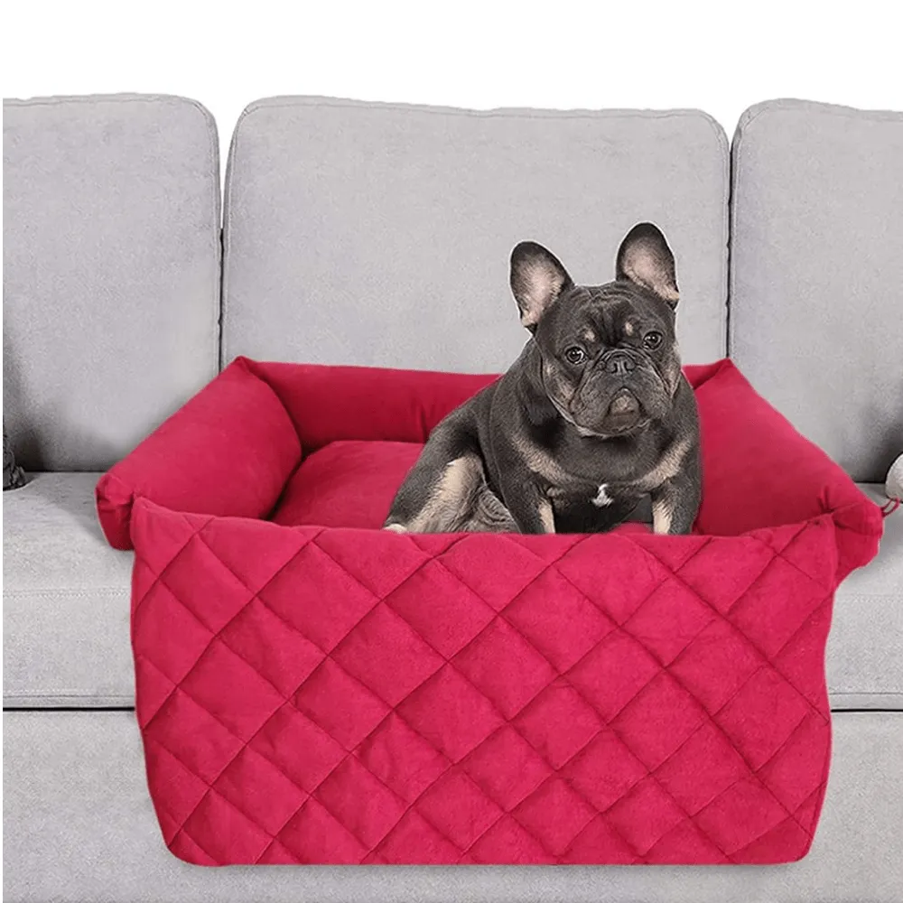 Hiputee Premium Washable Soft Velvet Bed with Foldable Blanket for Dogs and Cats (Red & Grey)