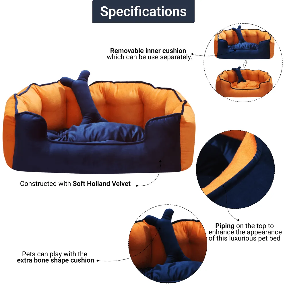 Hiputee Reversible Holland Velvet Bed for Dogs and Cats (Blue/Orange)