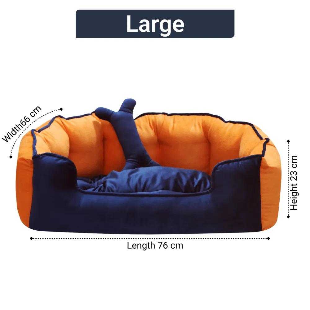 Hiputee Reversible Holland Velvet Bed for Dogs and Cats (Blue/Orange)