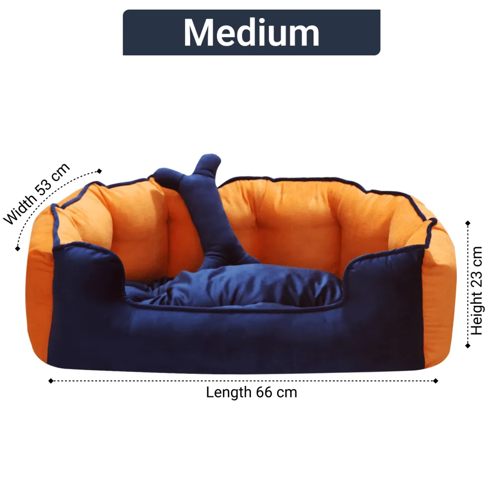 Hiputee Reversible Holland Velvet Bed for Dogs and Cats (Blue/Orange)