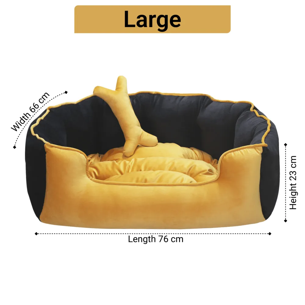 Hiputee Reversible Holland Velvet Bed for Dogs and Cats (Yellow, Black)