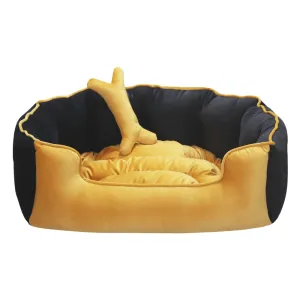 Hiputee Reversible Holland Velvet Bed for Dogs and Cats (Yellow, Black)