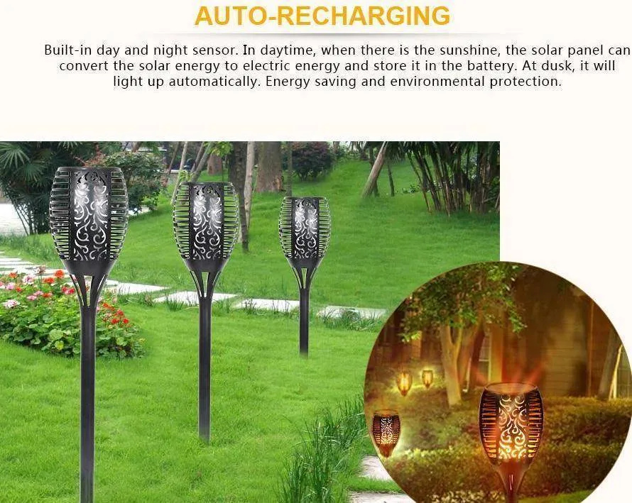 LED Solar Flame Light Flameless Waterproof Torch