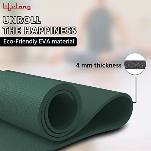 Lifelong Yoga mat for Women & Men EVA Material 4mm Anti-Slip Yoga Mat with Strap for Gym Workout|Exercise Mat For Home Gym|Yoga Mat For Gym Workout and Yoga Exercise (6 Months Warranty) Green