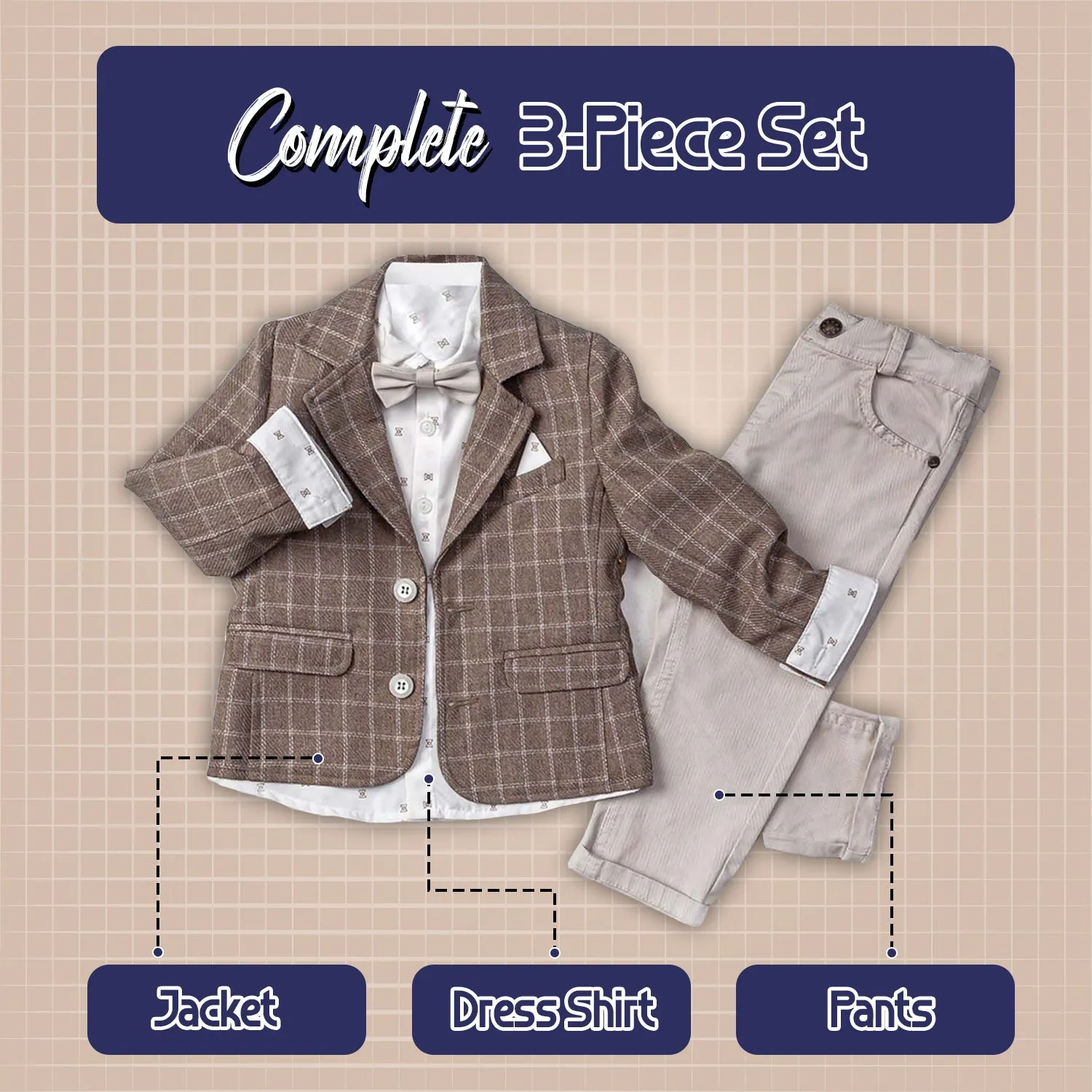 Little Boys' Jacket, Long Sleeve Button-Up Shirt and Pants 3-Piece Dressy Suit