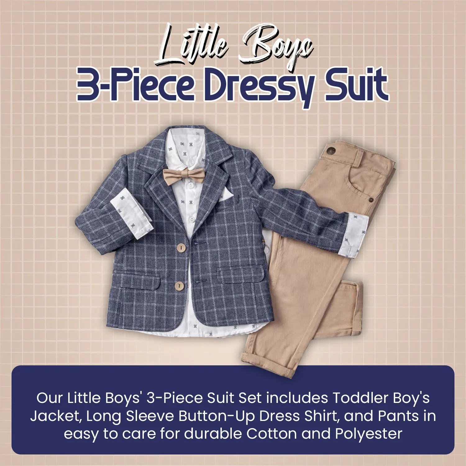 Little Boys' Jacket, Long Sleeve Button-Up Shirt and Pants 3-Piece Dressy Suit