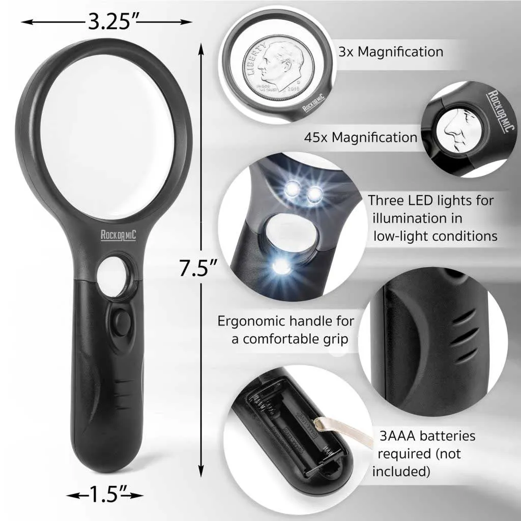 Magnifying Glass w/ 3 LED Lights  / 3x 45x Zoom