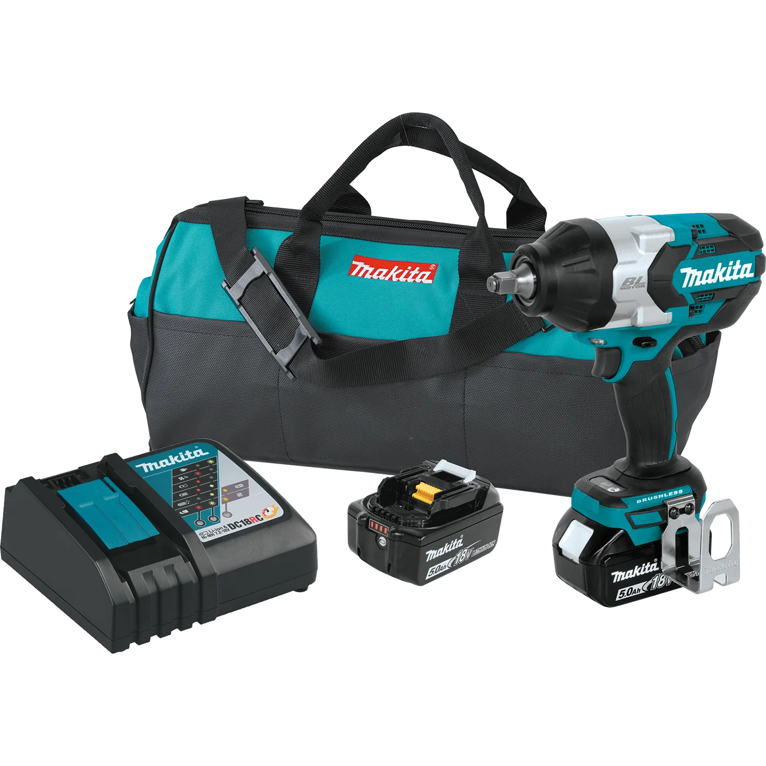 Makita 18V LXT‚® 1/2" Cordless High Torque Square Drive Impact Wrench Kit with Friction Ring Anvil, 5.0Ah