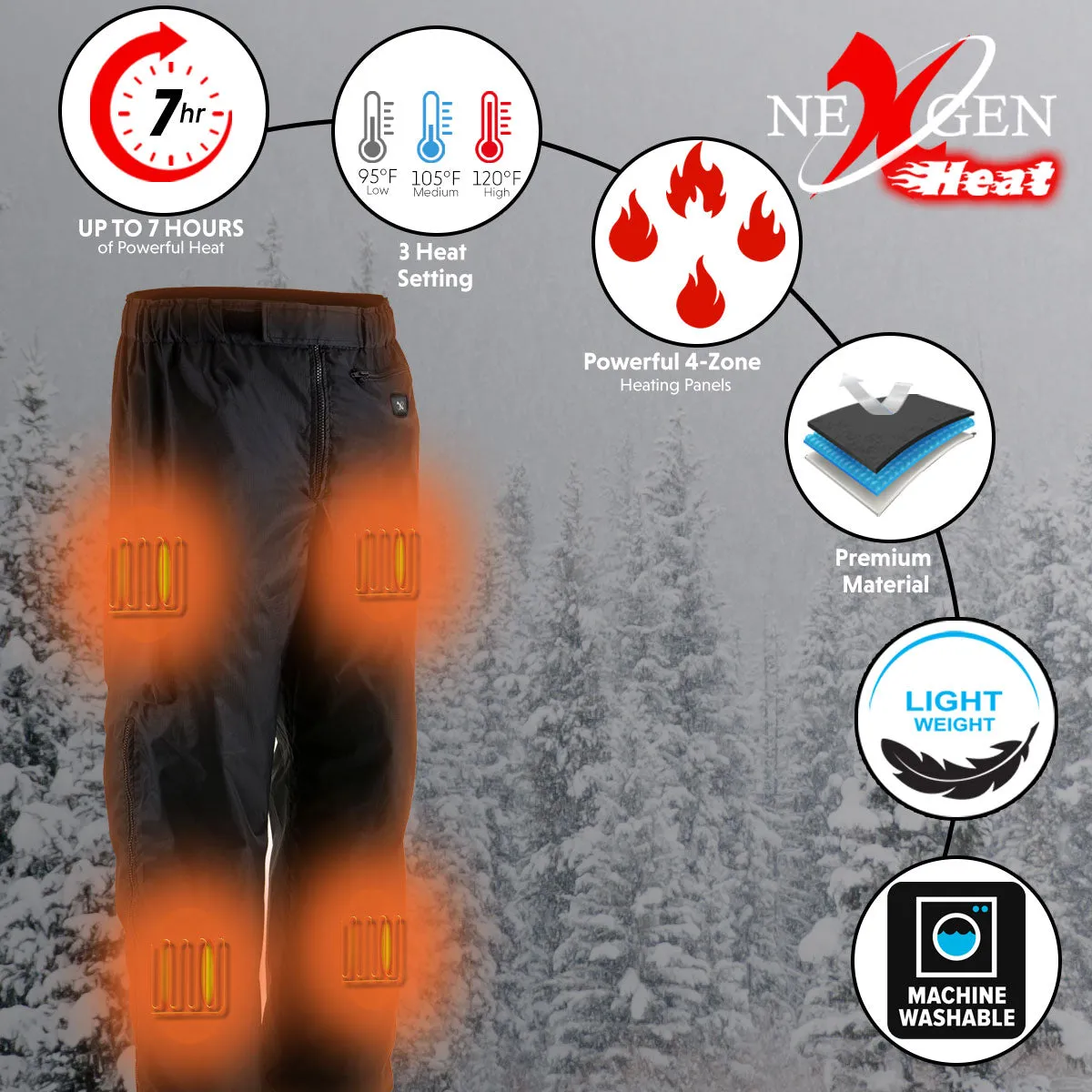 NexGen Heat MPM5715SET Men Black Winter Thermal Heated Pants for Ski