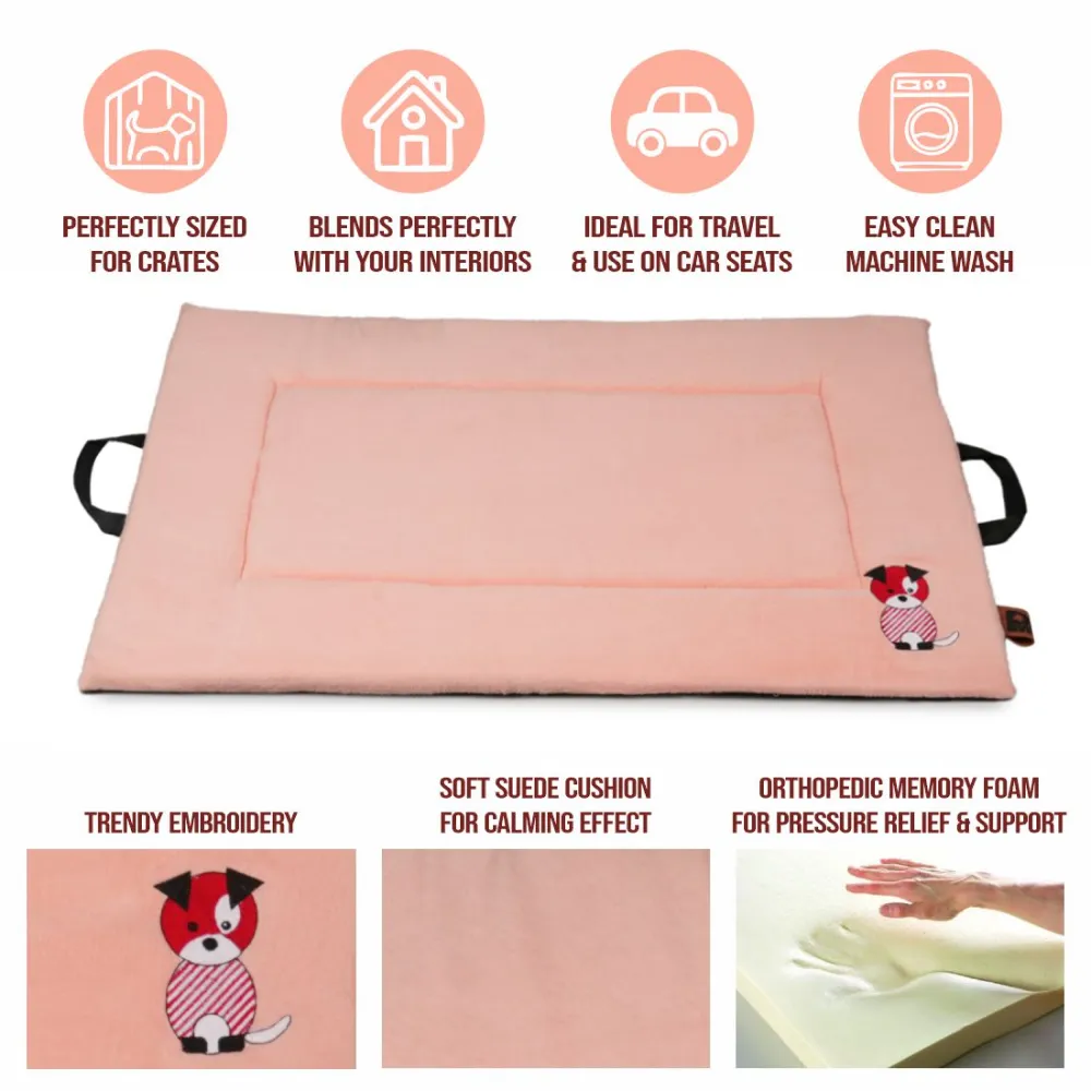 Petter World Orthopedic Memory Foam Crate Mat for Joint Support & Pressure Relief for Dogs (Peach Pearl)