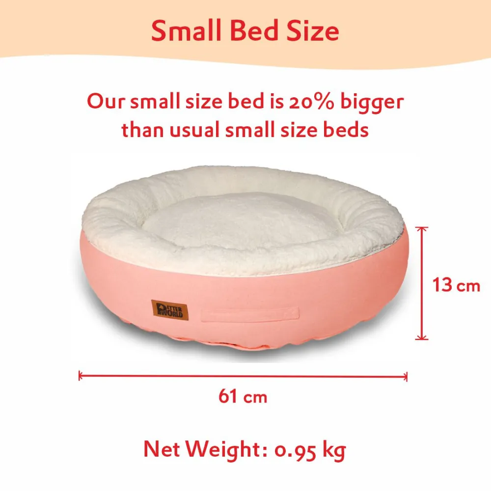 Petter World Ultra Luxury Cotton Canvas Donut Bed With Removable Sherpa Fur Cushion for Dogs (Peach Pearl)