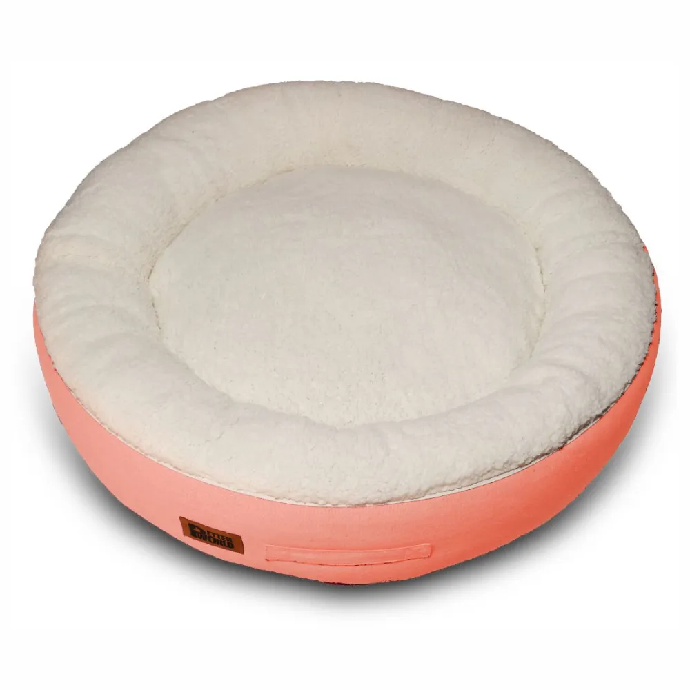 Petter World Ultra Luxury Cotton Canvas Donut Bed With Removable Sherpa Fur Cushion for Dogs (Peach Pearl)