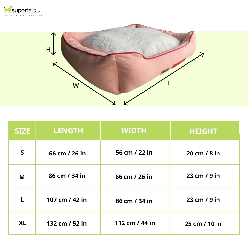 Petter World Ultra Luxury Cotton Canvas Lounger With Removable Sherpa Fur Cushion for Dogs (Peach Pearl)