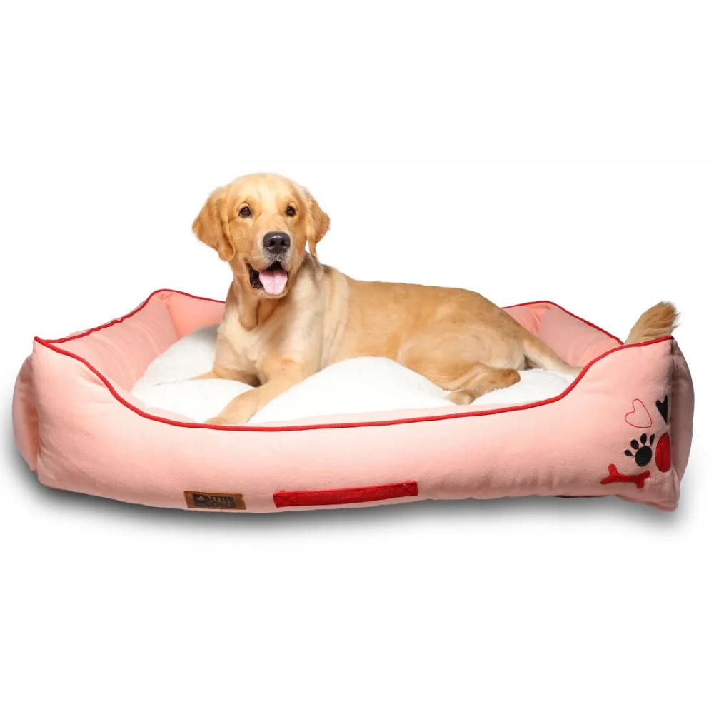 Petter World Ultra Luxury Cotton Canvas Lounger With Removable Sherpa Fur Cushion for Dogs (Peach Pearl)