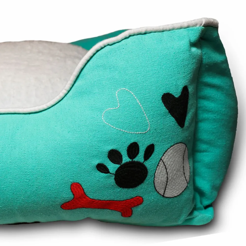 Petter World Ultra Luxury Cotton Canvas Lounger With Removable Sherpa Fur Cushion for Dogs (Turquoise)