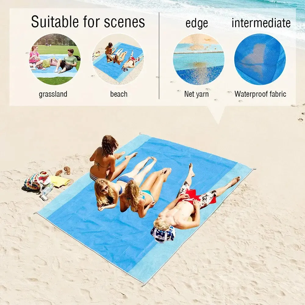 Sand-Free Extra Large Beach Towel - Anti-Slip Sand Mat - Blue Polyester Outdoor Towel for Beach