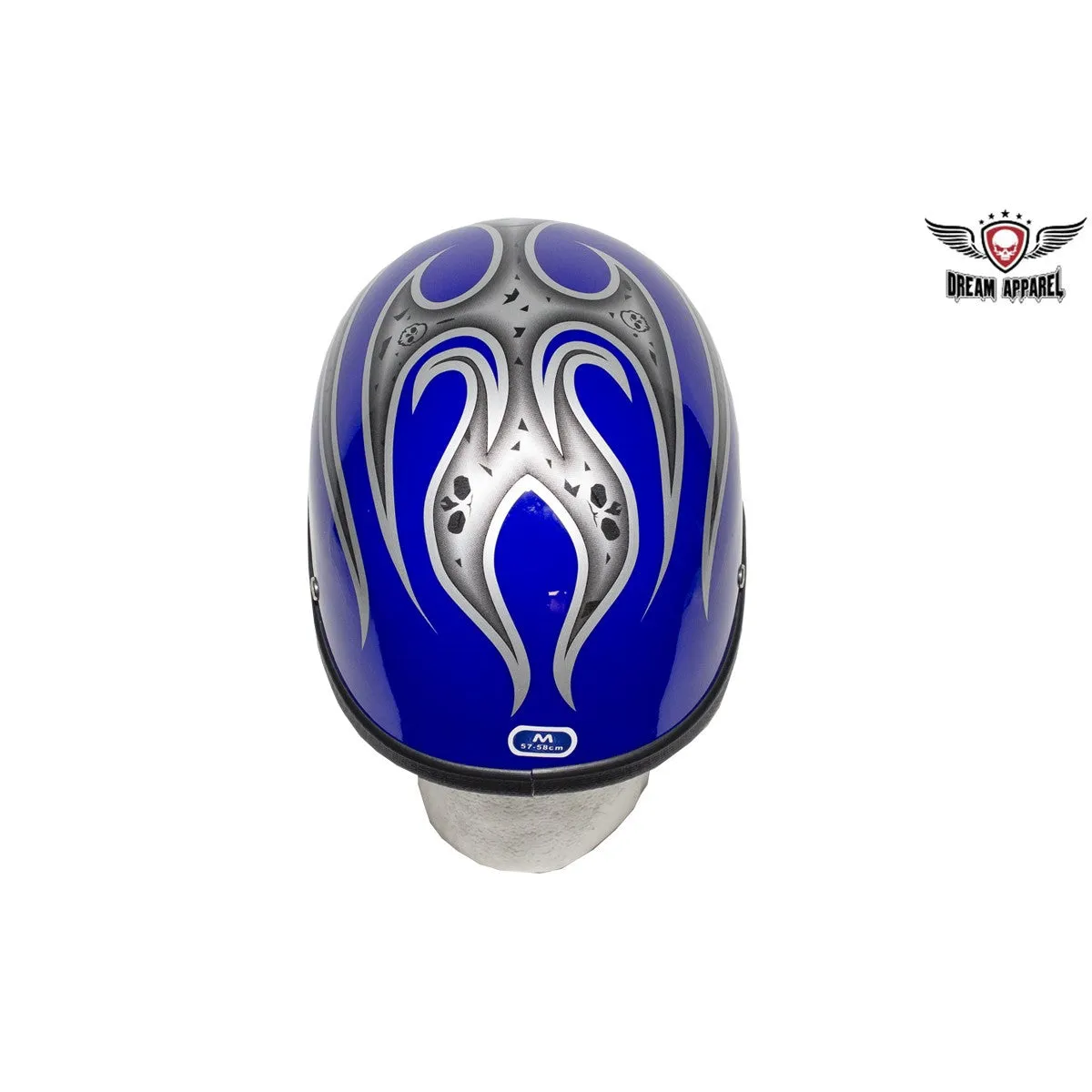 Shiny Blue Novelty Helmet with Silver Flames