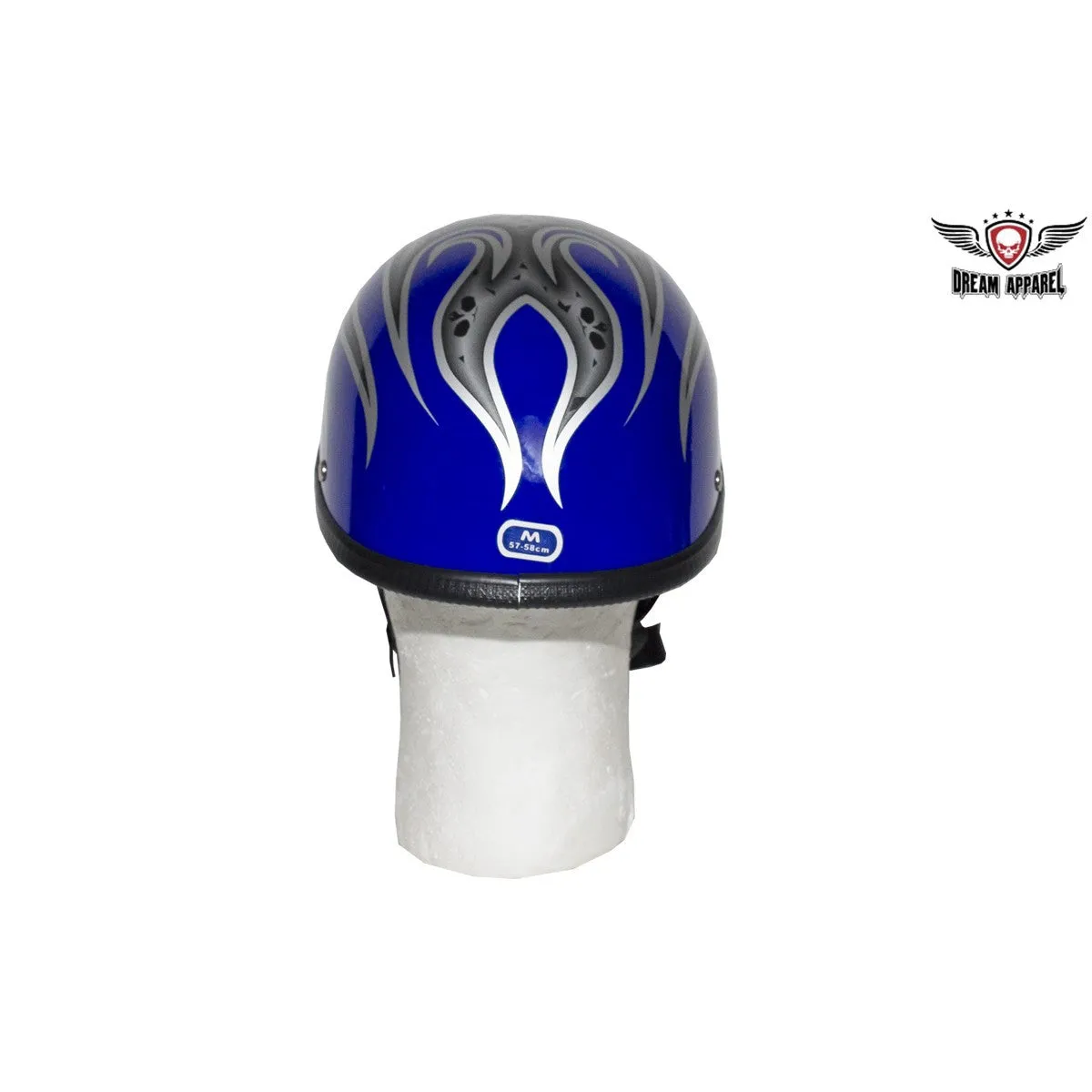 Shiny Blue Novelty Helmet with Silver Flames