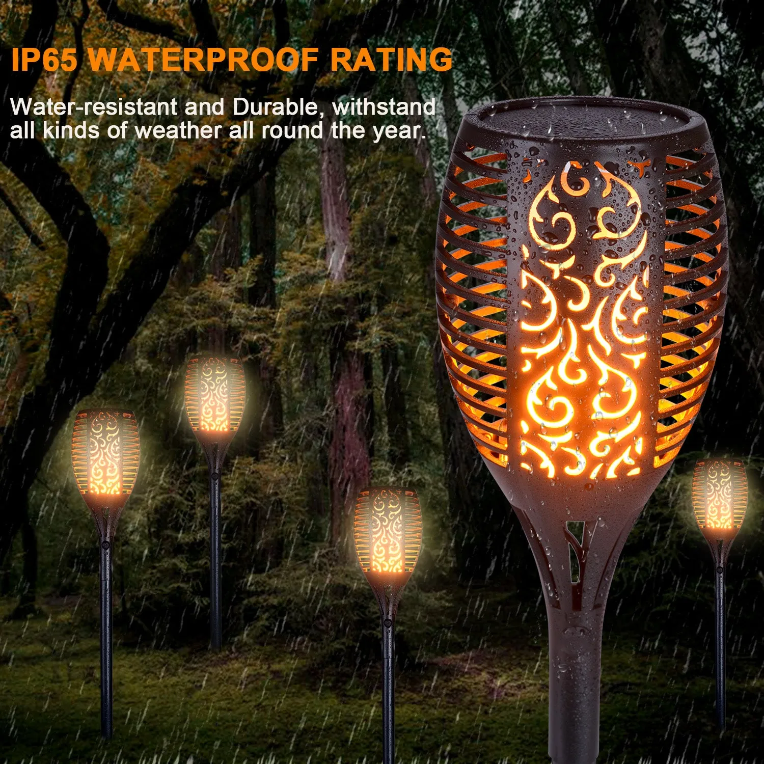 Solar Torch Lights, IMAGE LED Solar Path Light with Flickering Flame, Solar Tiki Torches, Waterproof Wireless Outdoor Halloween Christmas Garden Decorations Landscape Pathway Lighting with Auto On/Off