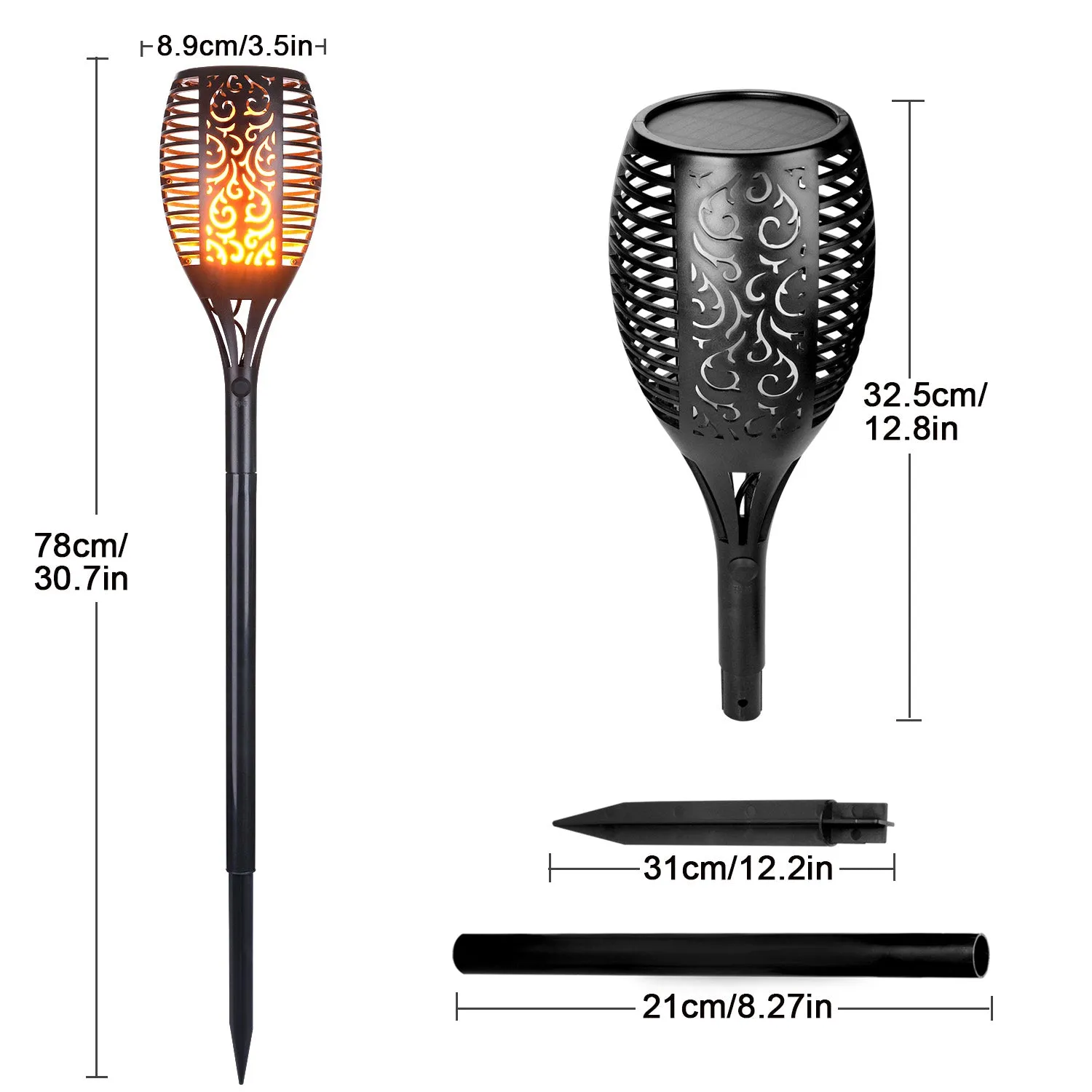 Solar Torch Lights, IMAGE LED Solar Path Light with Flickering Flame, Solar Tiki Torches, Waterproof Wireless Outdoor Halloween Christmas Garden Decorations Landscape Pathway Lighting with Auto On/Off