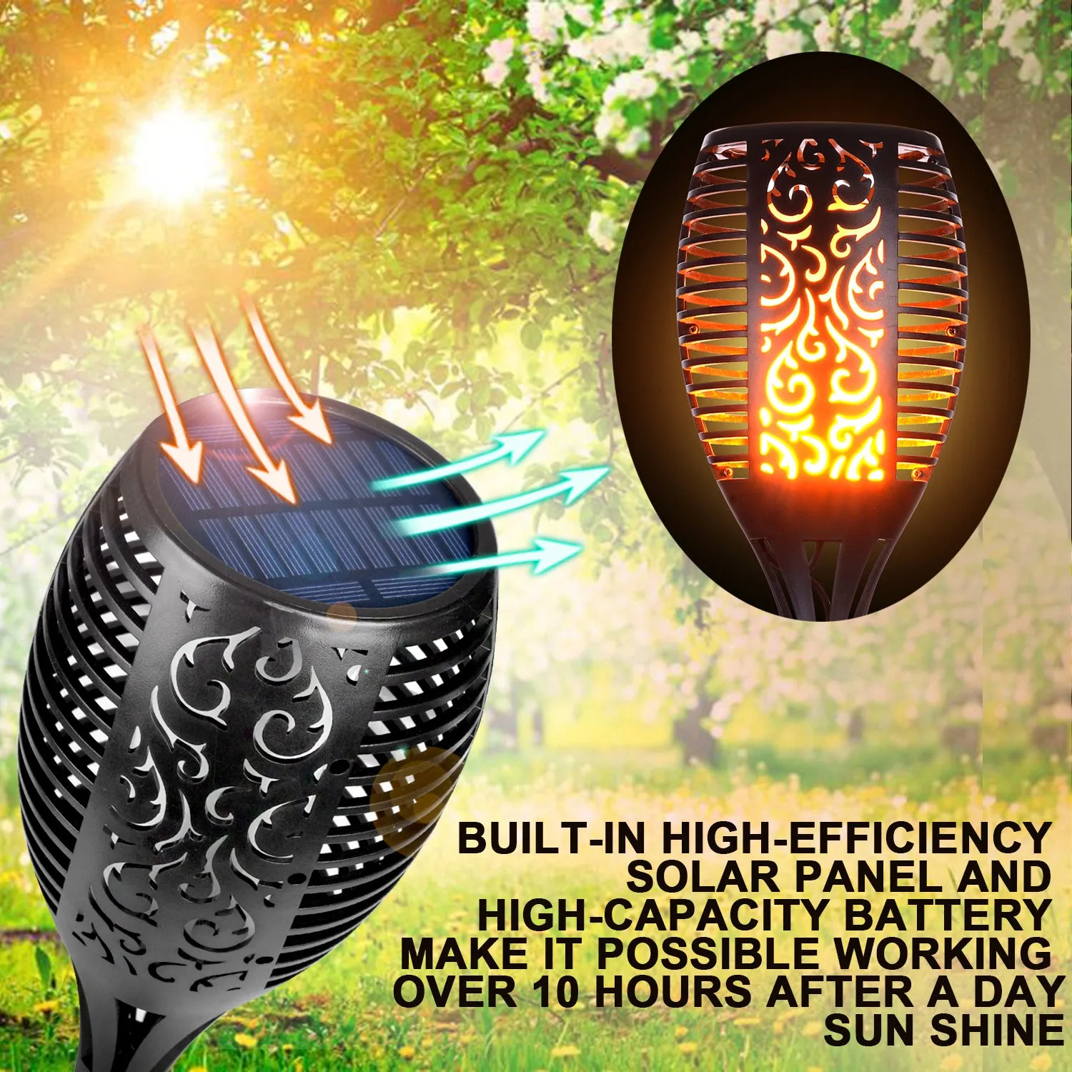 Solar Torch Lights, IMAGE LED Solar Path Light with Flickering Flame, Solar Tiki Torches, Waterproof Wireless Outdoor Halloween Christmas Garden Decorations Landscape Pathway Lighting with Auto On/Off